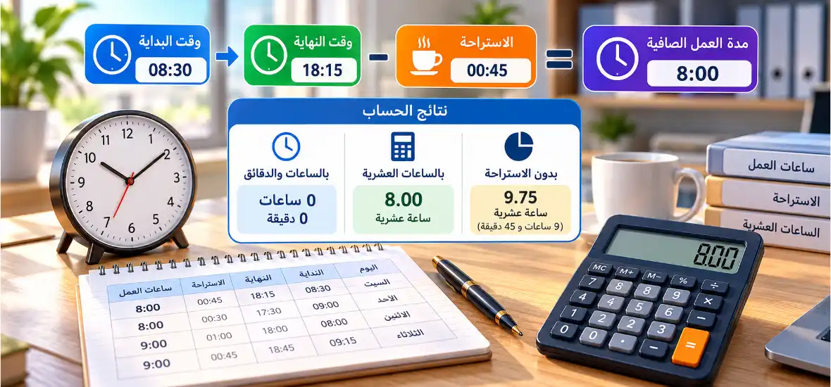 حساب ساعات العمل: الاستراحة والدقائق والساعات العشرية