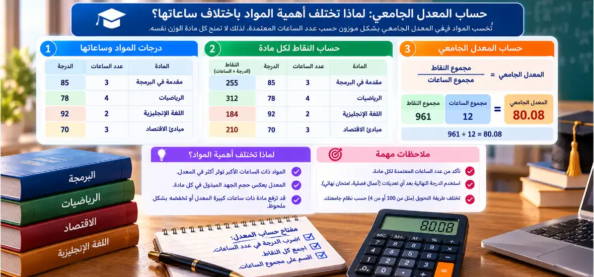 حساب المعدل الجامعي: لماذا تختلف أهمية المواد باختلاف ساعاتها؟