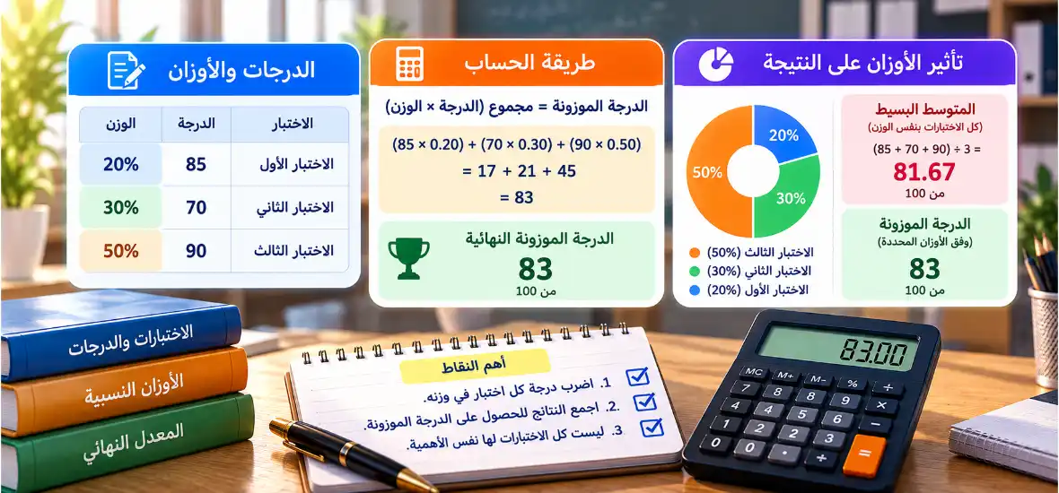 حساب الدرجة الموزونة: لا تمنح كل اختبار الوزن نفسه