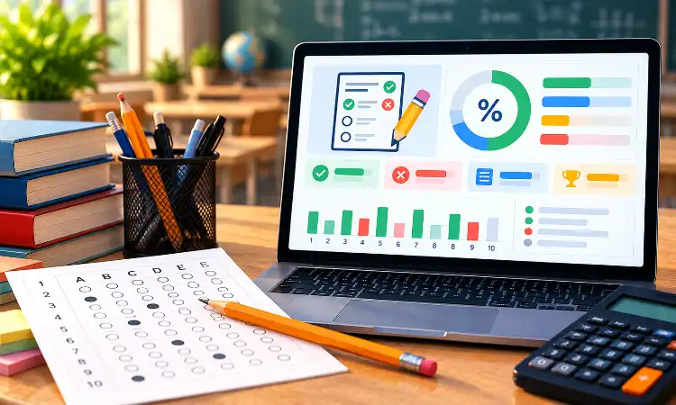 حاسبة درجة الاختبار من الإجابات