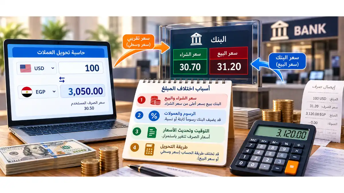 لماذا يختلف التحويل في الحاسبة عن المبلغ الذي يعرضه البنك؟