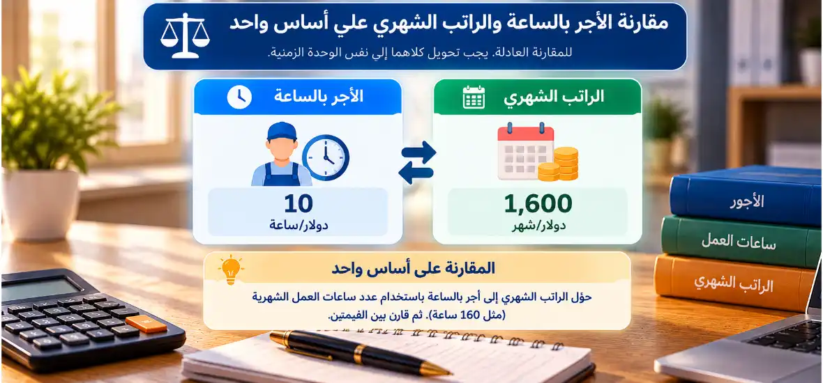 مقارنة الأجر بالساعة والراتب الشهري على أساس واحد