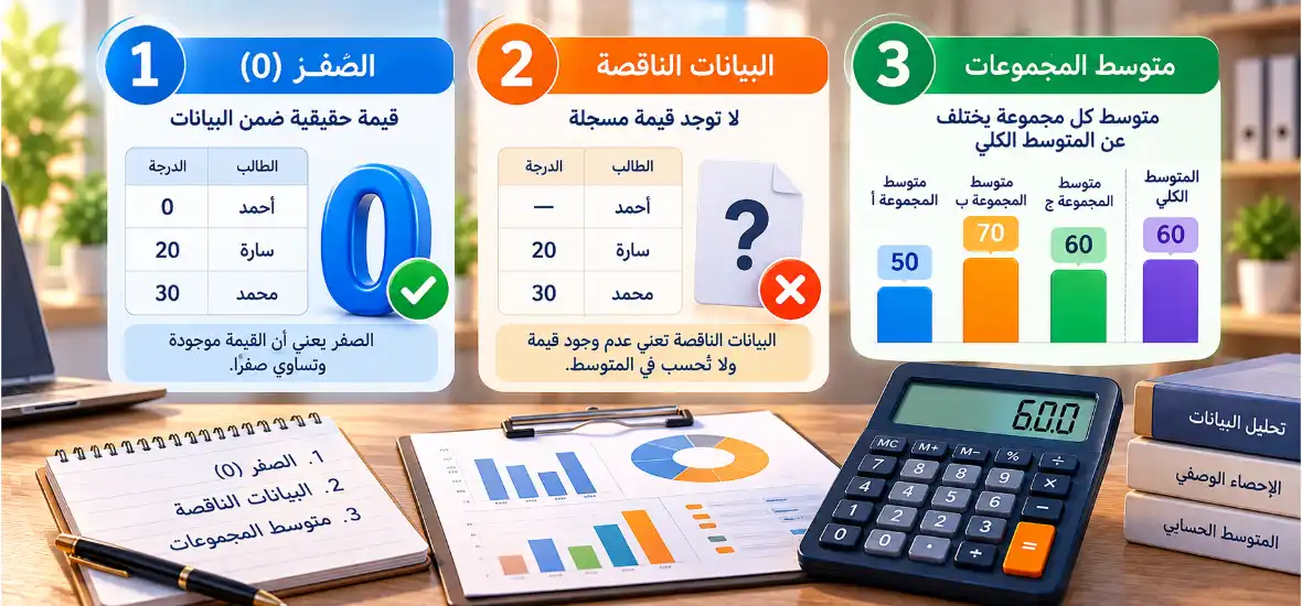 الصفر والبيانات الناقصة ومتوسط المجموعات: ثلاثة فروق مهمة