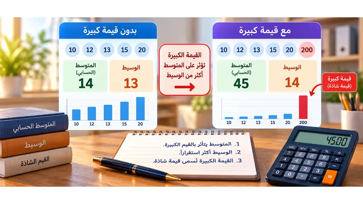 المتوسط والوسيط: ماذا يحدث عندما تظهر قيمة كبيرة؟